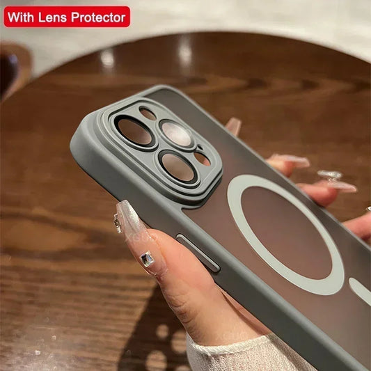 Original Case For iPhone 17 Air 16 15 14 13 12 11 Pro Max Plus For Magsafe Magnetic Wireless Charge Lens Protector Matte Cover