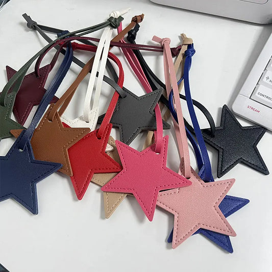 New Free Custom Initals Leather Five-Pointed Star Keychain Pendant Car Key Star Decoration Pendant Bag Accessories