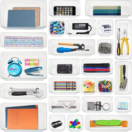 25-piece Visual Drawer Storage Box Set Transparent Compartment Multi-functional Desktop Built-in Stationery Sundries Storage Box