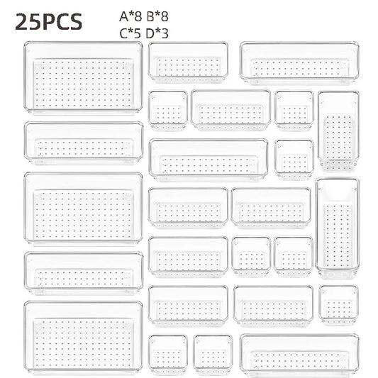 25-piece Visual Drawer Storage Box Set Transparent Compartment Multi-functional Desktop Built-in Stationery Sundries Storage Box