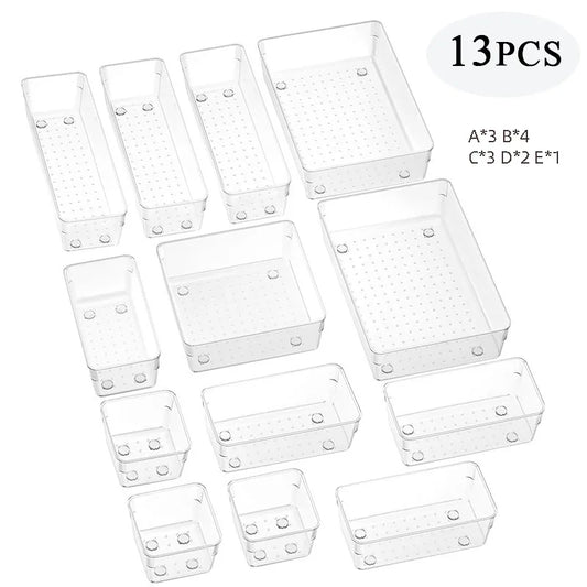 25-piece Visual Drawer Storage Box Set Transparent Compartment Multi-functional Desktop Built-in Stationery Sundries Storage Box