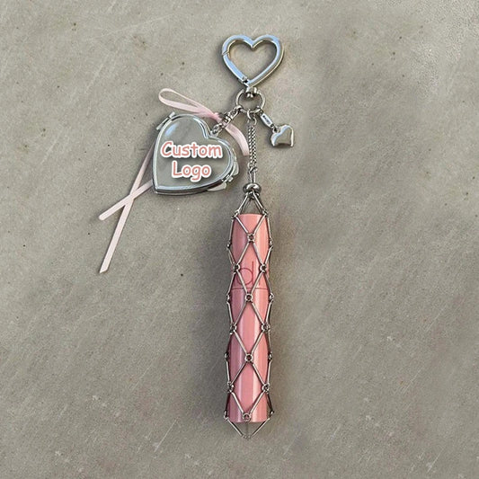 Creative Hanging Decorations Love Star Charm Mesh Bag Lipstick Holder Stainless Steel Lip Balm Pouch Metal Keychain