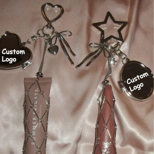Creative Hanging Decorations Love Star Charm Mesh Bag Lipstick Holder Stainless Steel Lip Balm Pouch Metal Keychain