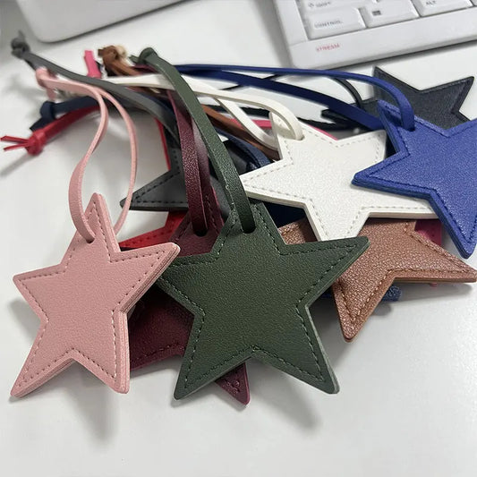 New Free Custom Initals Leather Five-Pointed Star Keychain Pendant Car Key Star Decoration Pendant Bag Accessories