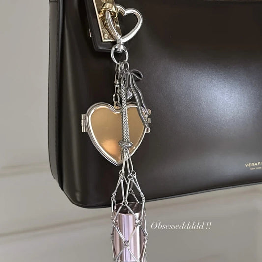 Creative Hanging Decorations Love Star Charm Mesh Bag Lipstick Holder Stainless Steel Lip Balm Pouch Metal Keychain