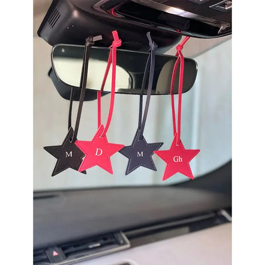 New Free Custom Initals Leather Five-Pointed Star Keychain Pendant Car Key Star Decoration Pendant Bag Accessories
