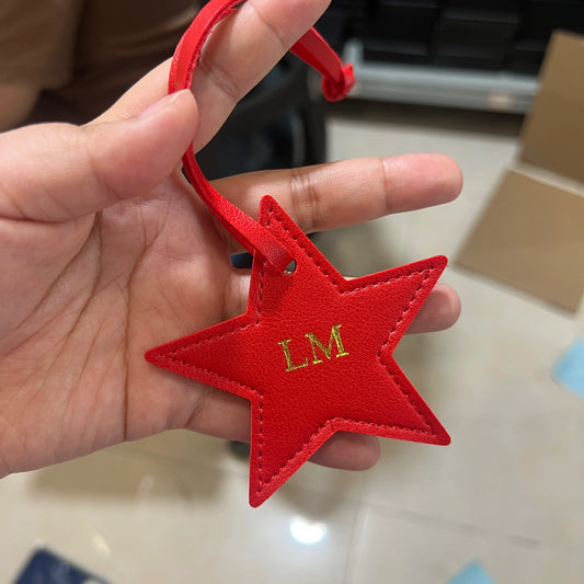 New Free Custom Initals Leather Five-Pointed Star Keychain Pendant Car Key Star Decoration Pendant Bag Accessories