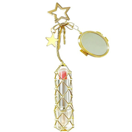 Creative Hanging Decorations Love Star Charm Mesh Bag Lipstick Holder Stainless Steel Lip Balm Pouch Metal Keychain