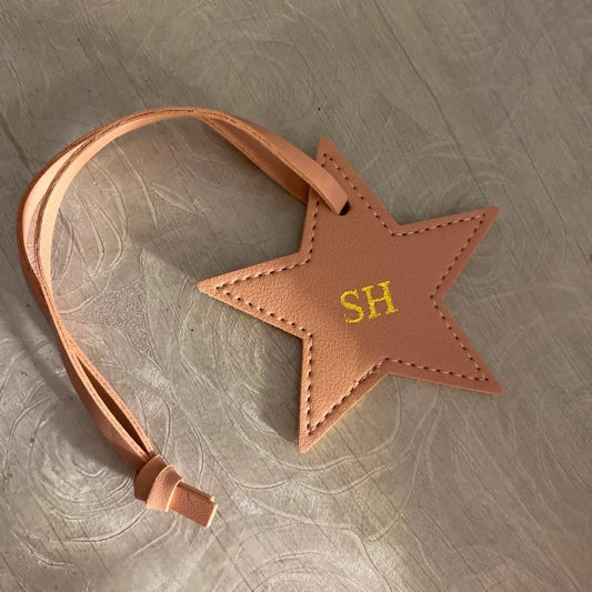 New Free Custom Initals Leather Five-Pointed Star Keychain Pendant Car Key Star Decoration Pendant Bag Accessories