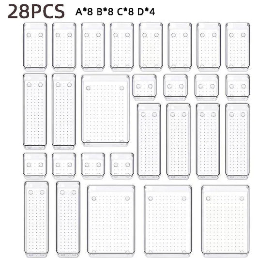 25-piece Visual Drawer Storage Box Set Transparent Compartment Multi-functional Desktop Built-in Stationery Sundries Storage Box