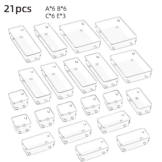 25-piece Visual Drawer Storage Box Set Transparent Compartment Multi-functional Desktop Built-in Stationery Sundries Storage Box