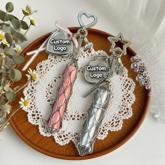 Creative Hanging Decorations Love Star Charm Mesh Bag Lipstick Holder Stainless Steel Lip Balm Pouch Metal Keychain