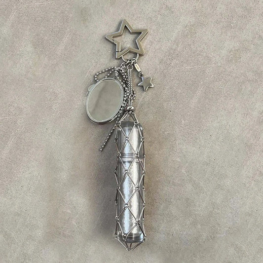 Creative Hanging Decorations Love Star Charm Mesh Bag Lipstick Holder Stainless Steel Lip Balm Pouch Metal Keychain