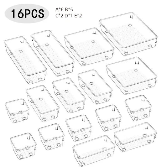 25-piece Visual Drawer Storage Box Set Transparent Compartment Multi-functional Desktop Built-in Stationery Sundries Storage Box